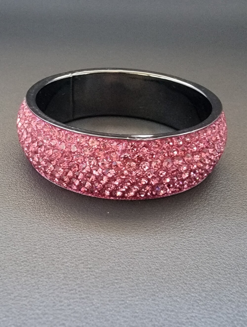 Y2K Pink Crystal Pavé Resin Bangle Bracelet Gunmetal Interior Small Wrist